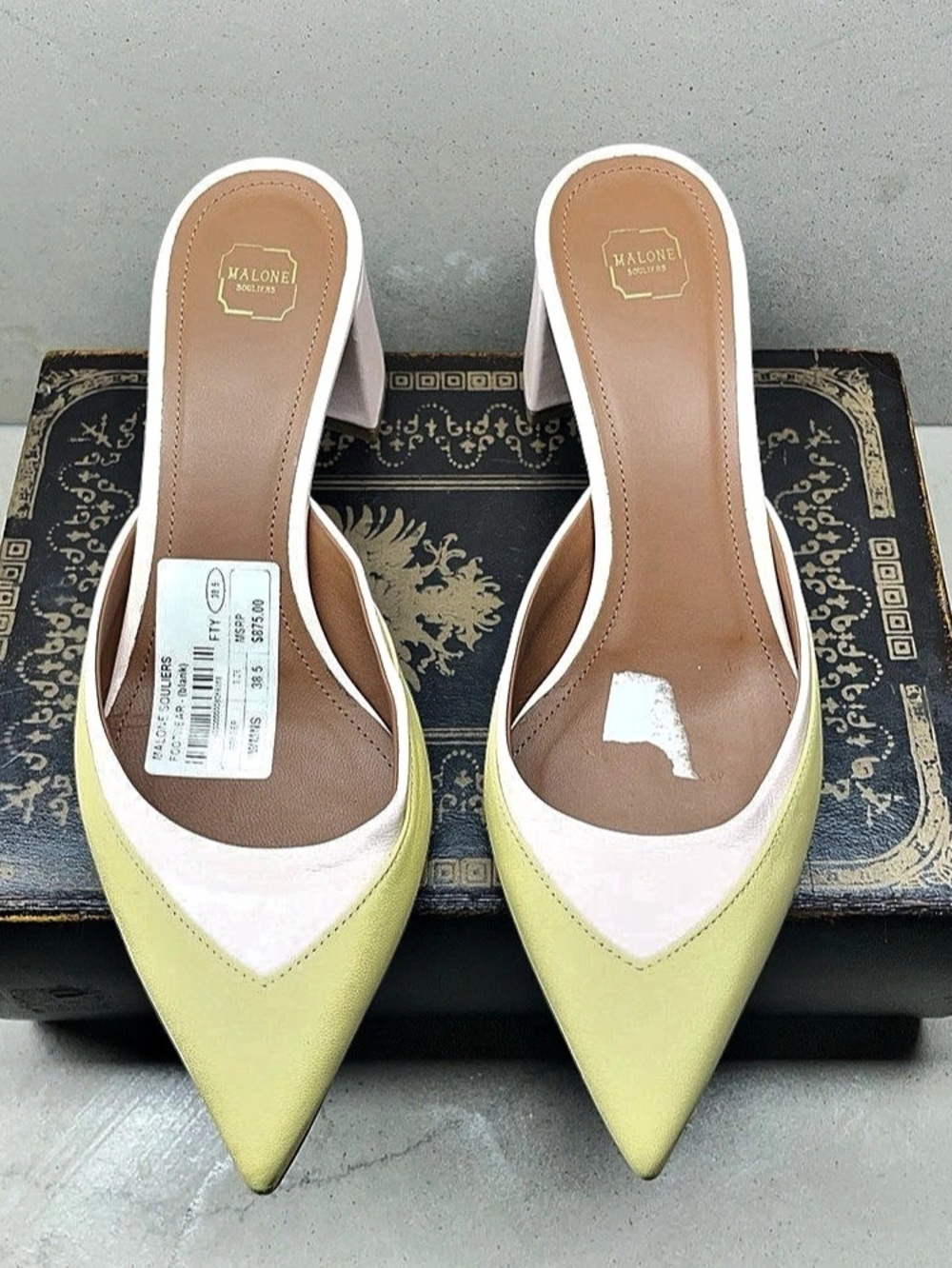 Malone Souliers Lime, Beige & Pink Pump Heel sz 38.5 Handmade in Italy